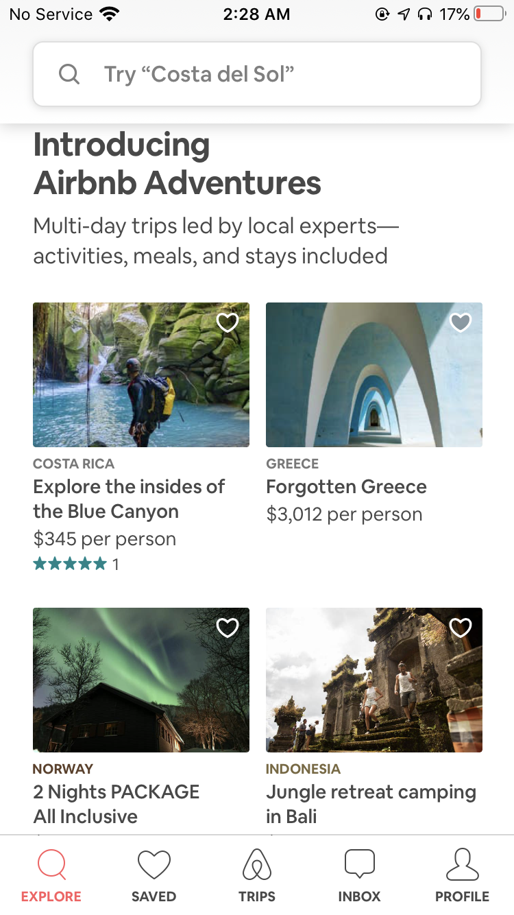 airbnb adventure page
