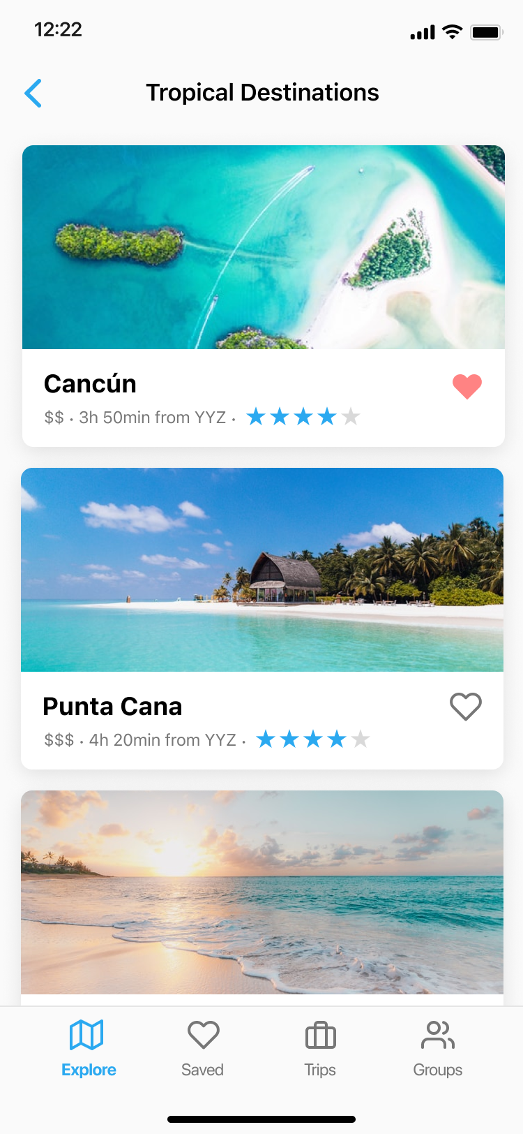 second design of destination list page