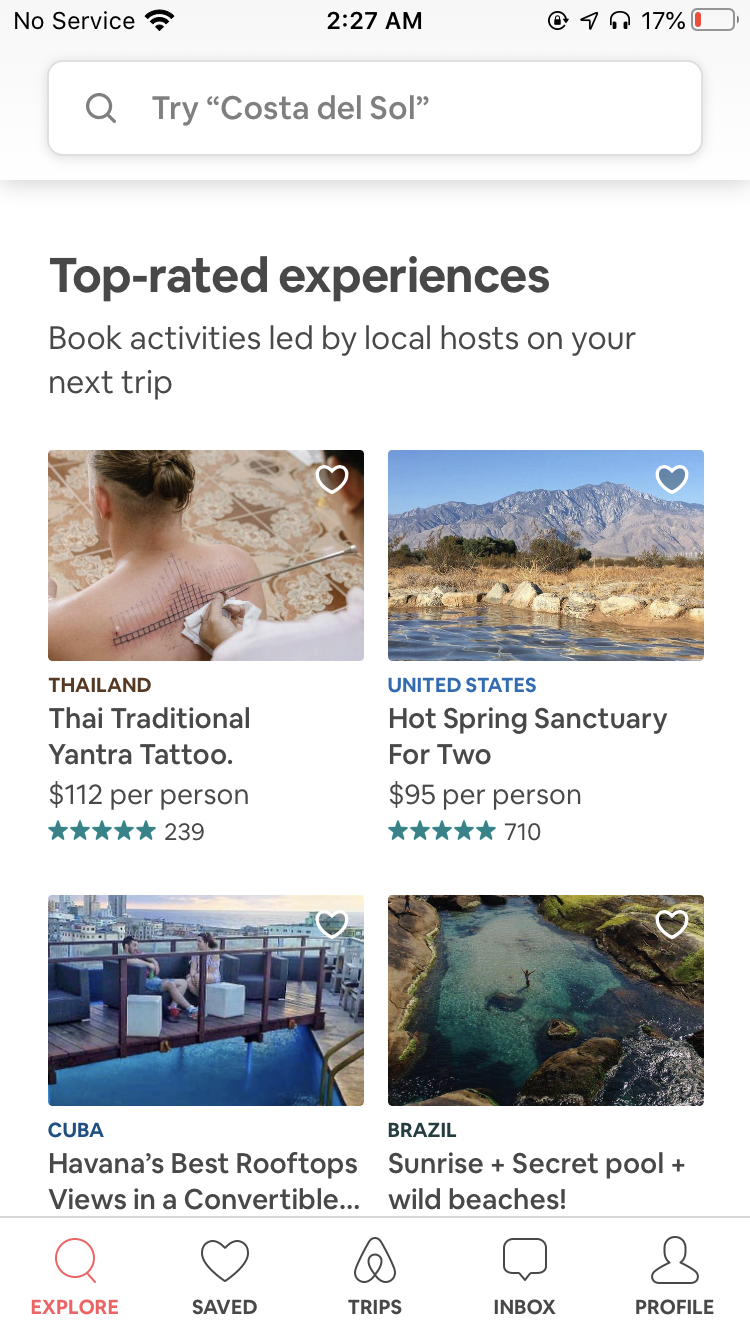 airbnb experiences page